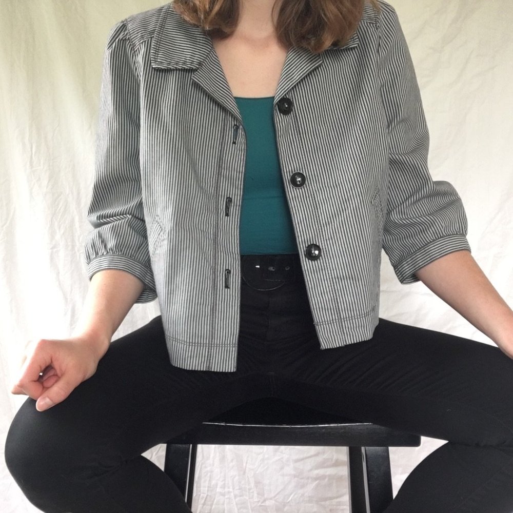 Loft striped jacket blazer puff sleeves